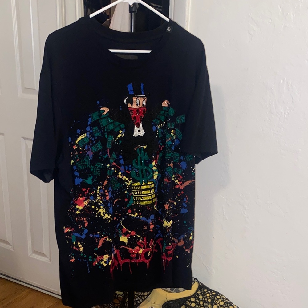 Philipp Plein Black Tee with Multicolor Graphic